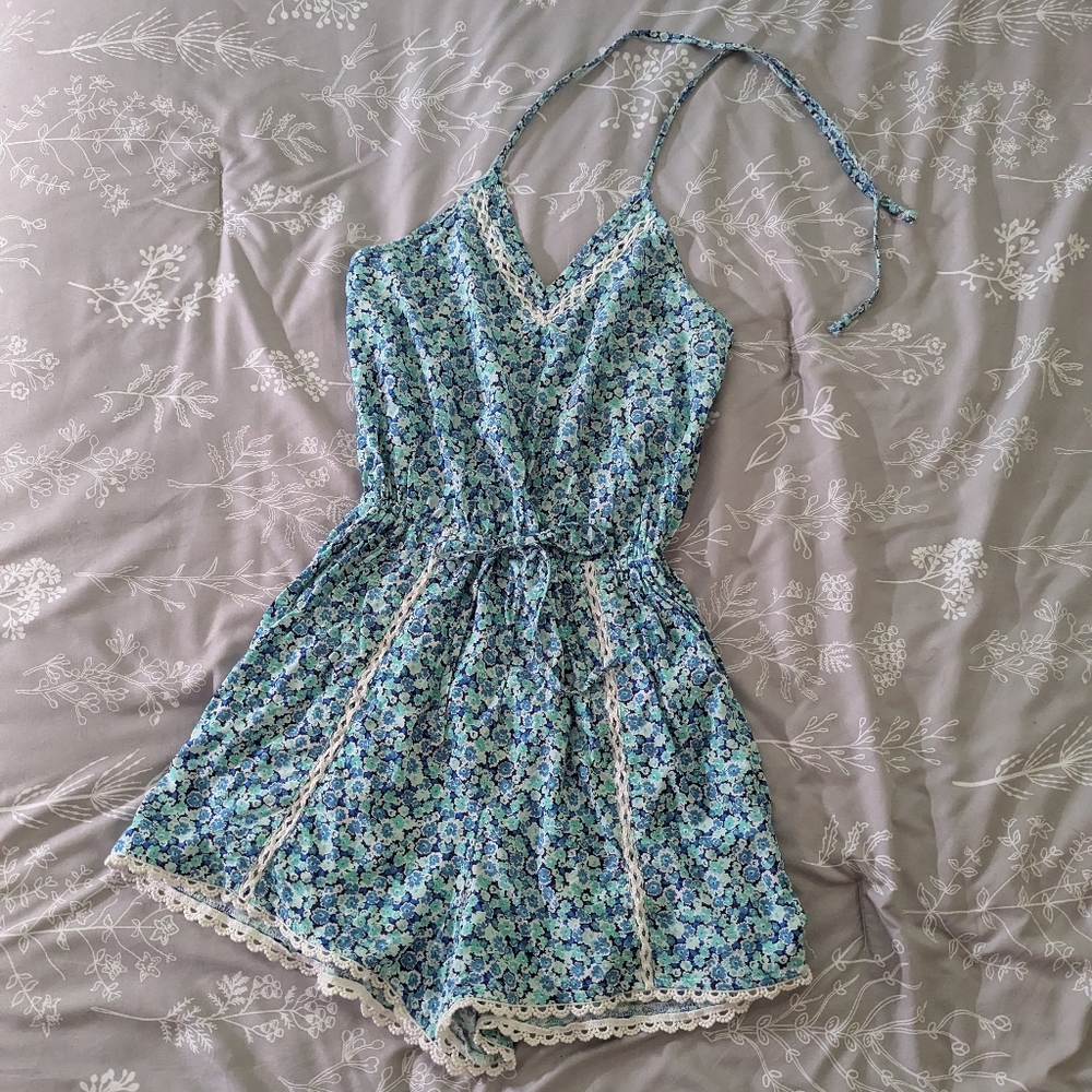 Hollister blue floral romper